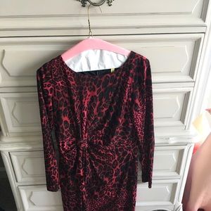 David Meister Red Leopard Print Dress